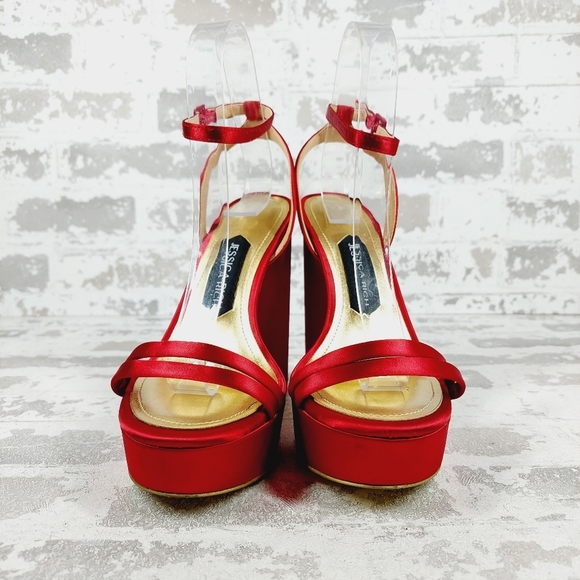 NEW Jessica Rich Red Strappy Buckle Ankle Strap Block Heeled Sandals W671 - Picture 3 of 12
